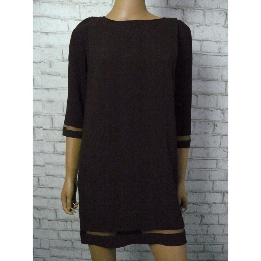 $285 The Kooples Burgundy Crepe Pleated Sheer Inset Shift Dress XS NWT
